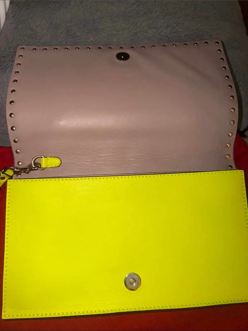 Preloved Valentino Garavani Neon Yellow Rockstud Clutch excellent condition DB